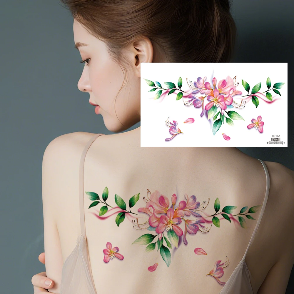 4 عبوات كبيرة من الوشم المؤقت المثير للنساء |   فن الجسم المزيف Underboob والظهر السفلي |   زهر الكرز الوردي زهرة اللوتس روز ديس