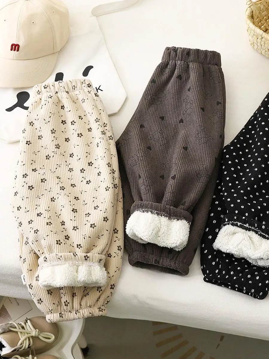 

Thiened Lamb Velvet Children's Casual Pants 2024 Winter Sle Girls Faionable Fce Lined Warm Sweatpants
