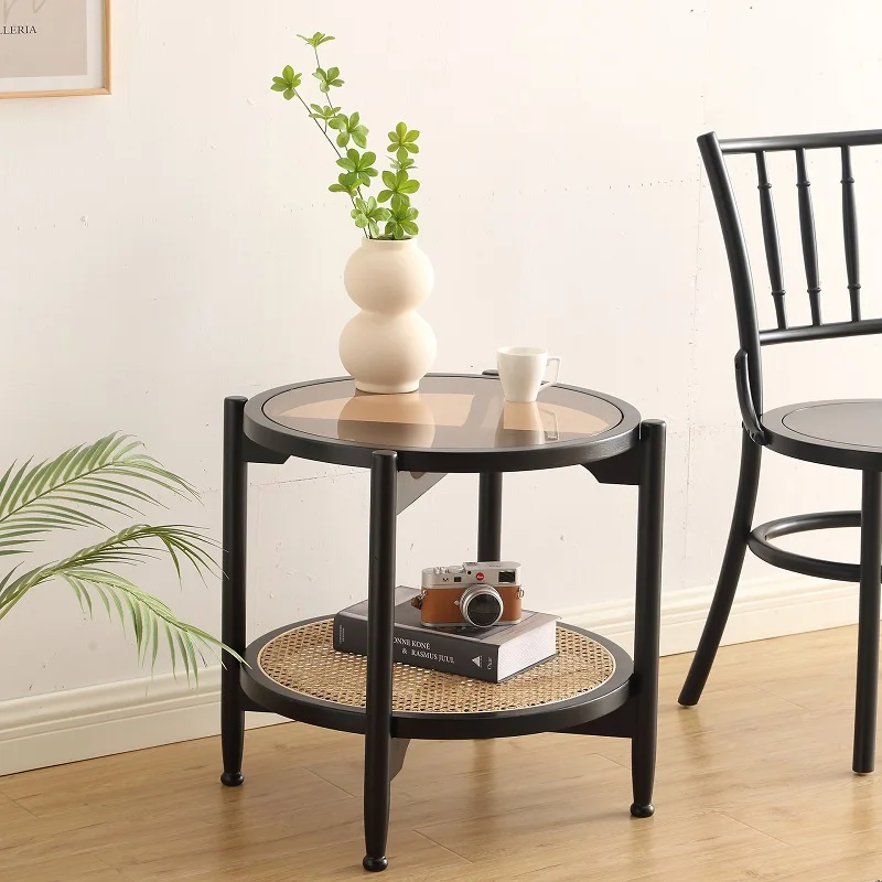 &c Japanese Simple Small Family Living Room Solid Wood Rattan Tea Table