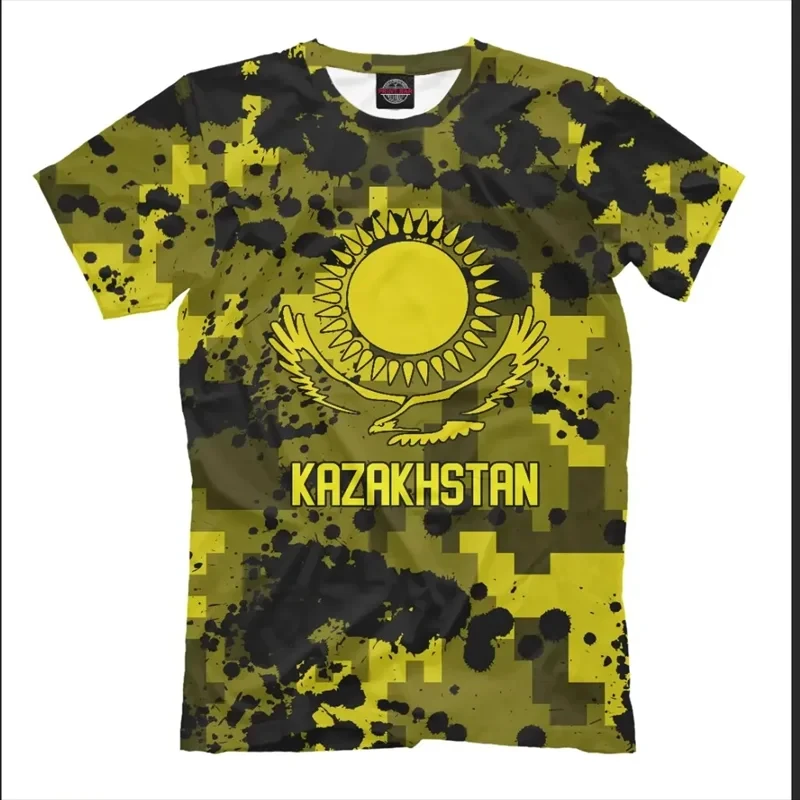 Summer Men's T-shirt 3d Kazakhstan Flag Print T-shirt Men's Street Fashion Sports T-shirt Soft and Comfortable Slim 120-6XL