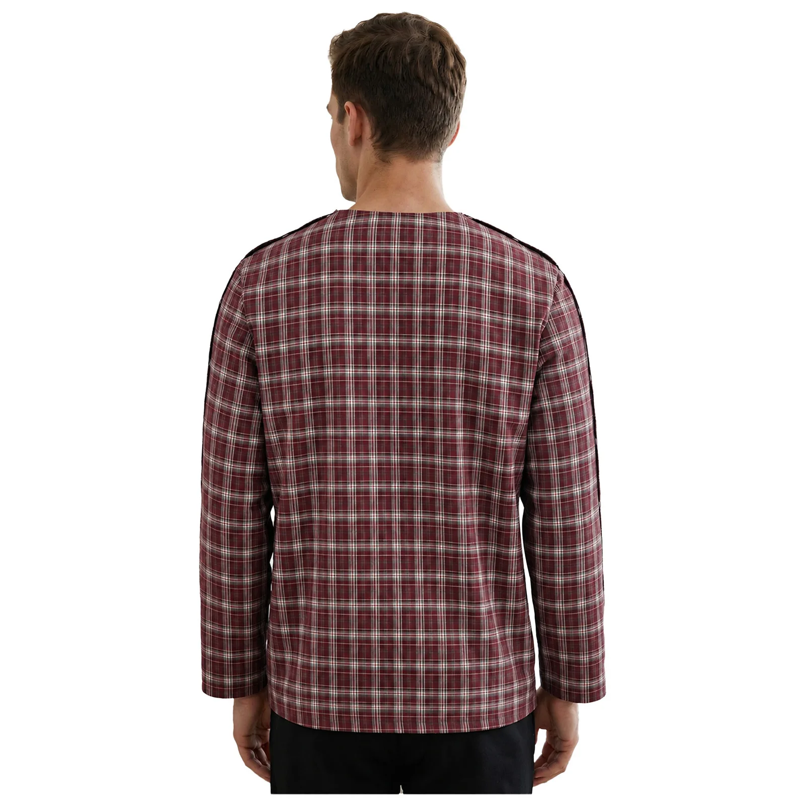 Men Post Fracture Surgery Adaptive Tops Long Sleeve Press Buttons Tear Away Recovery Shirt for Home Hospital Casual