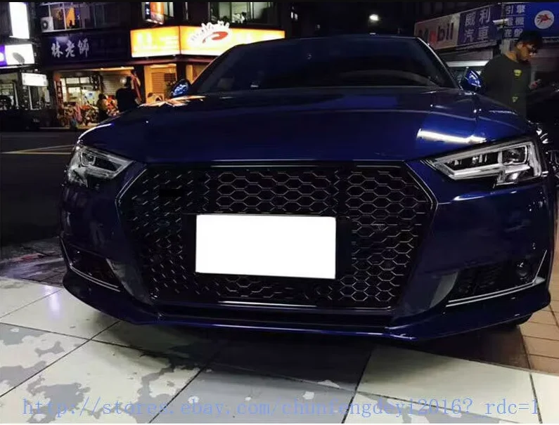For Audi A4 B9 S4 2017 17 2018 18 2019 19 RS4 style Honeycomb Grill Grille Black Trim Chrome Ring