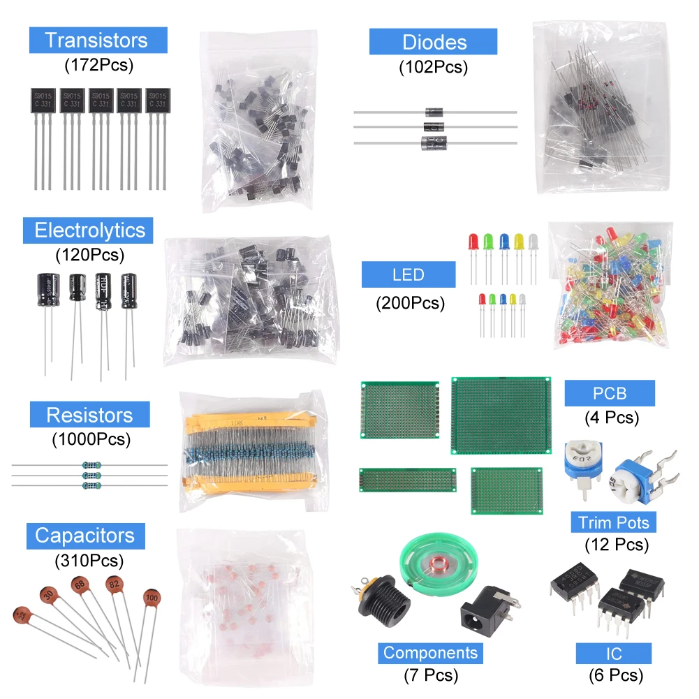 DIY 전자 부품 모음 저항기, 트라이오드 커패시터, 다이오드 PCB 전위차계 저항, 아두이노 UNO MEGA2560 용