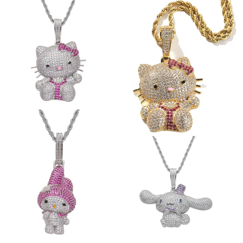 Sanrios Hello Kittys Necklace Anime My Melody Cinnamoroll Diamond Pendant Necklace Fashion Men's and Women's Chain Birthday Gift