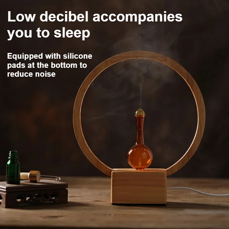 Retro Solid Wood Circular Night Light Pure Essential Oil Waterless Aromatherapy Machine Warm Lamp Glass Aromatherapy Diffuser view 2