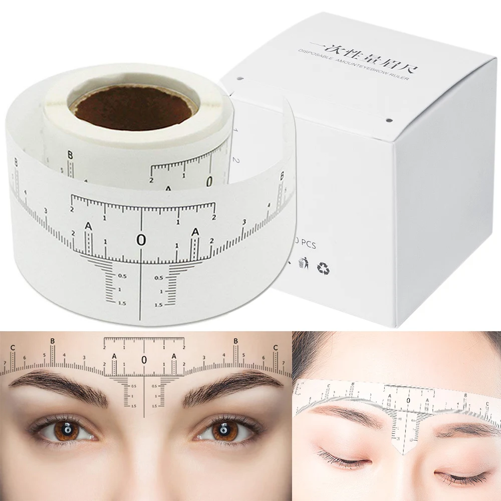 Disposable 50pcs Eyebrow Ruler Sticker Adhesive Microblading Eye Brow Ruler Stencil Woman Permanent Makeup Tattoos Eyebrow Tools