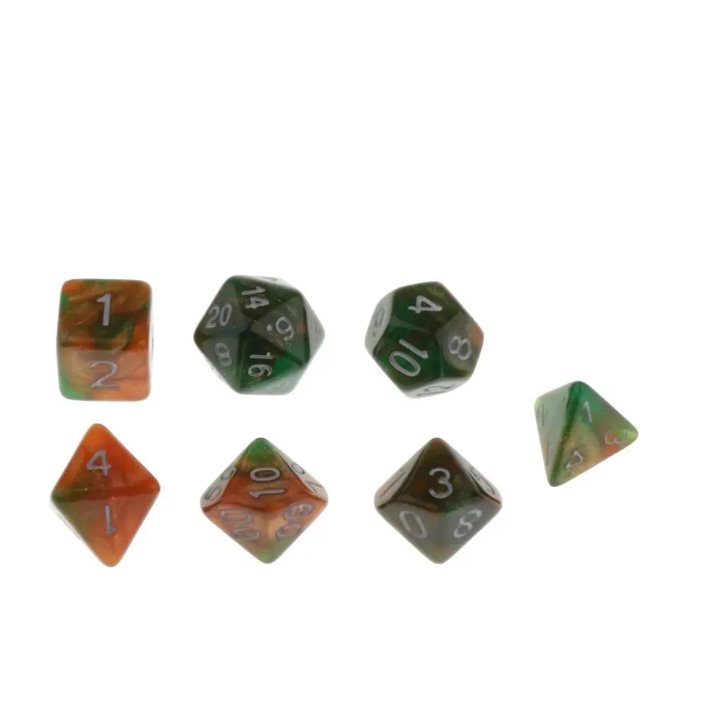 2-4pack 7pcs Polyhedral Dice D4 D6 D8 D10 D12 D20 for DnD RPG Games Green Orange