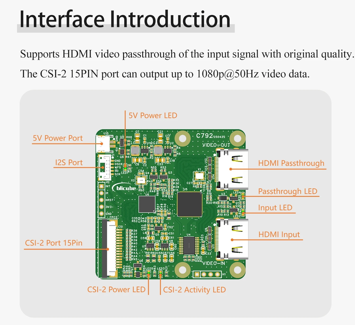 C792 HDMI-compatible To CSI & I2C Module Bridge Adapter Board Support Audio And Video Pass Through For Raspberry Pi PC