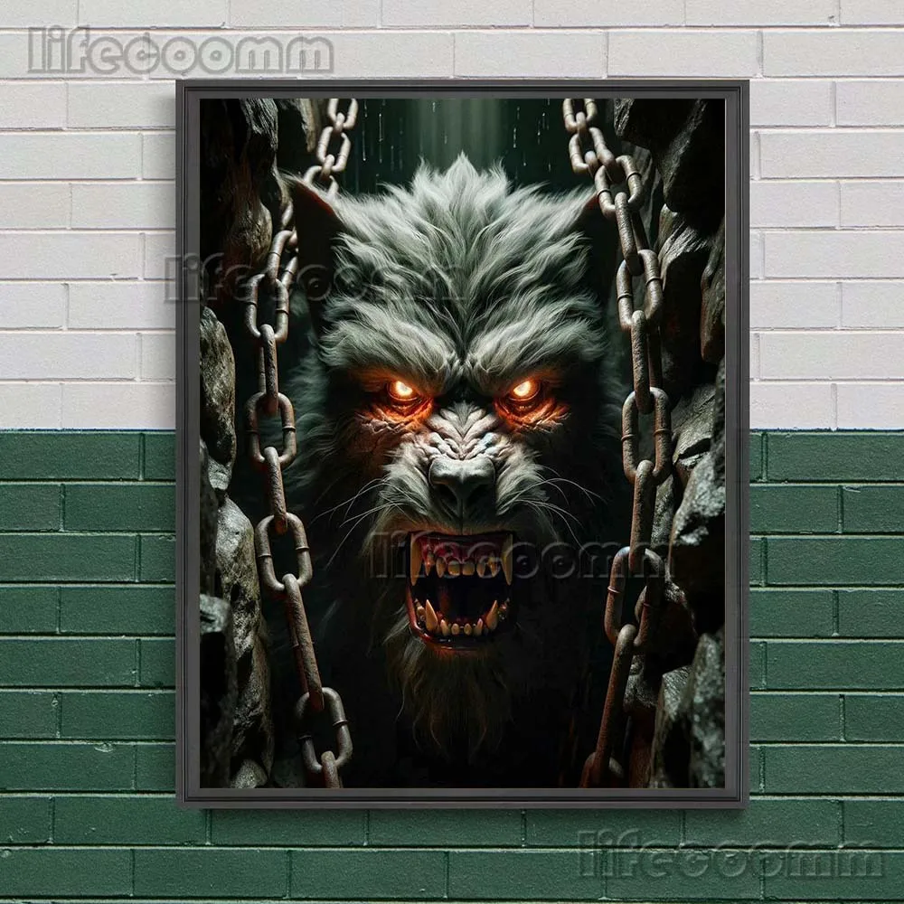 الساحرات والأشباح والشياطين والهياكل العظمية والزومبي مصيدة في سلاسل. خمر جدار الفن قماش طباعة الرعب السحر ملصق فني طباعة ديكور #2