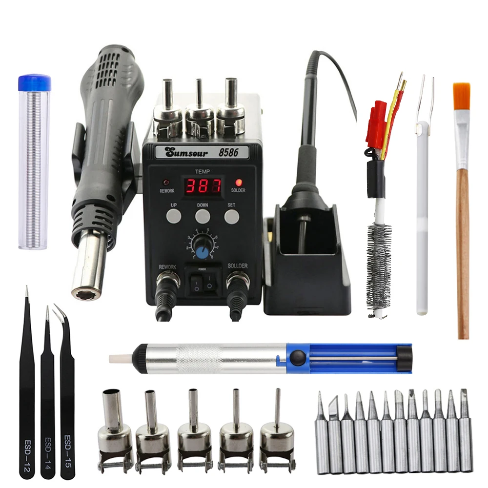 8586 Soldering Station 2 in 1 Digital Display SMD Rework Hot Air Gun Solder Iron 220V ESD Welding Desoldering Repair Tools