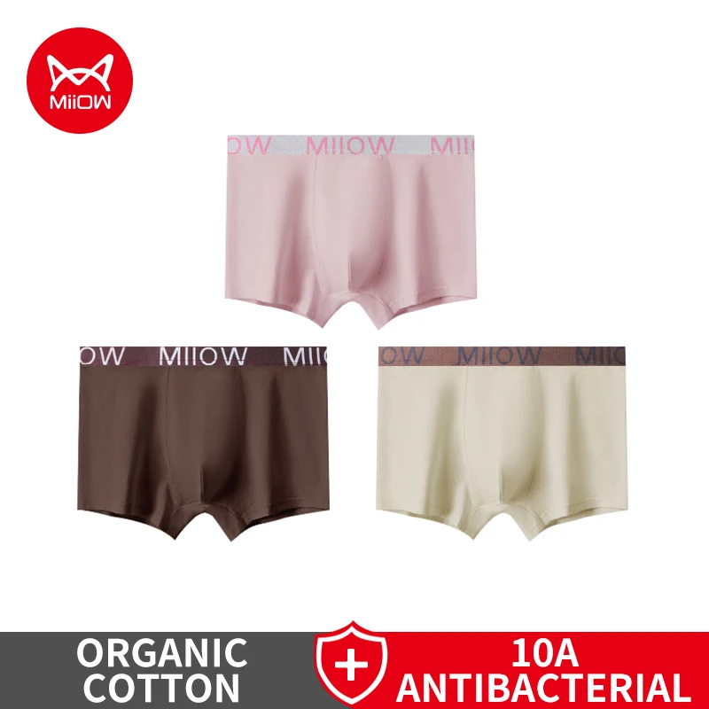 

MiiOW 3Pcs Cotton Men Underwear Boxers 10A Antibacterial Crotch Men's Panties Man Underpants Breathable Softness Mens Trunks