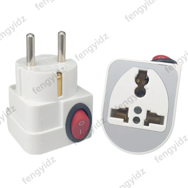 fengyi Schuko Grounded Male Plug With Switch Electrical Travel Plug Converter AC100~250V 10A/16A Plugs and Sockets Switch On/Off