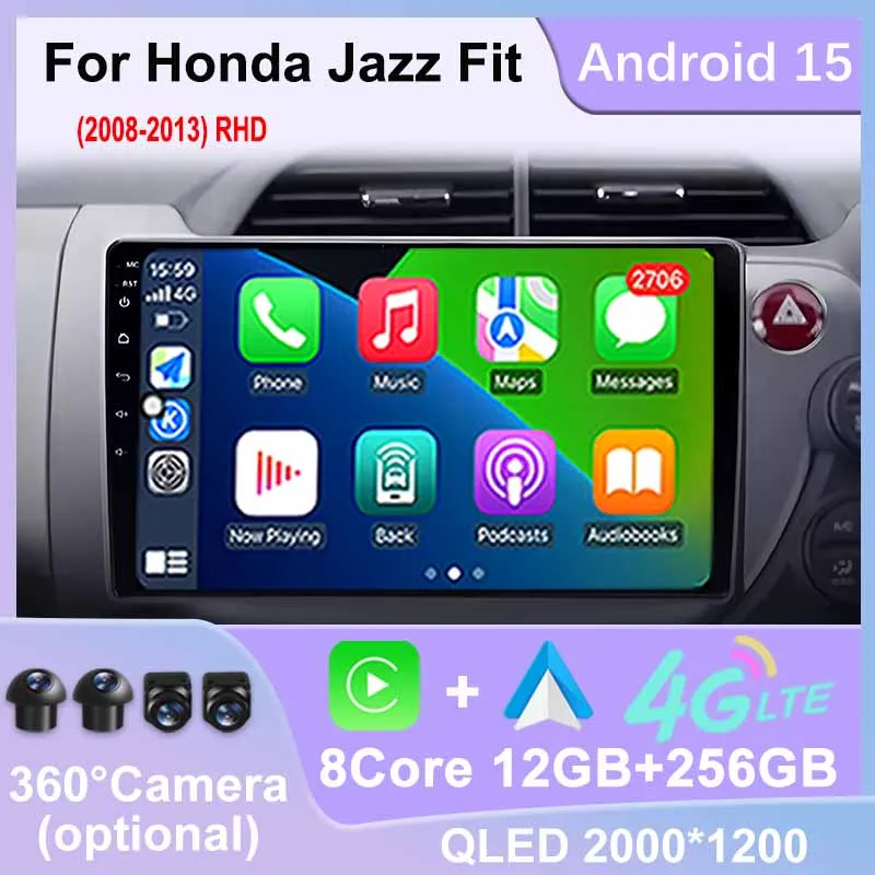 

Автомобильное радио Android 15, для Honda Jazz Fit 2008-2013, RHD, мультимедийный видеоплеер, GPS-навигация, WIFI, 4G, головное устройство Carplay, Bluetooth