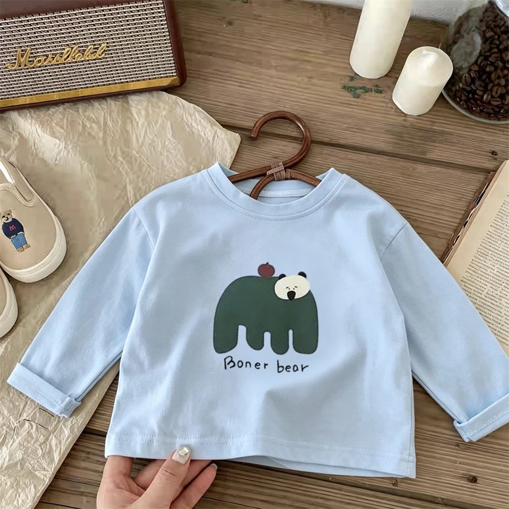 Round Neck Base Shirt Simple Versatile TShirt Fashion Casual Clothes 2026 Children Printed Tees Simple Cute Long-sleeved Tops