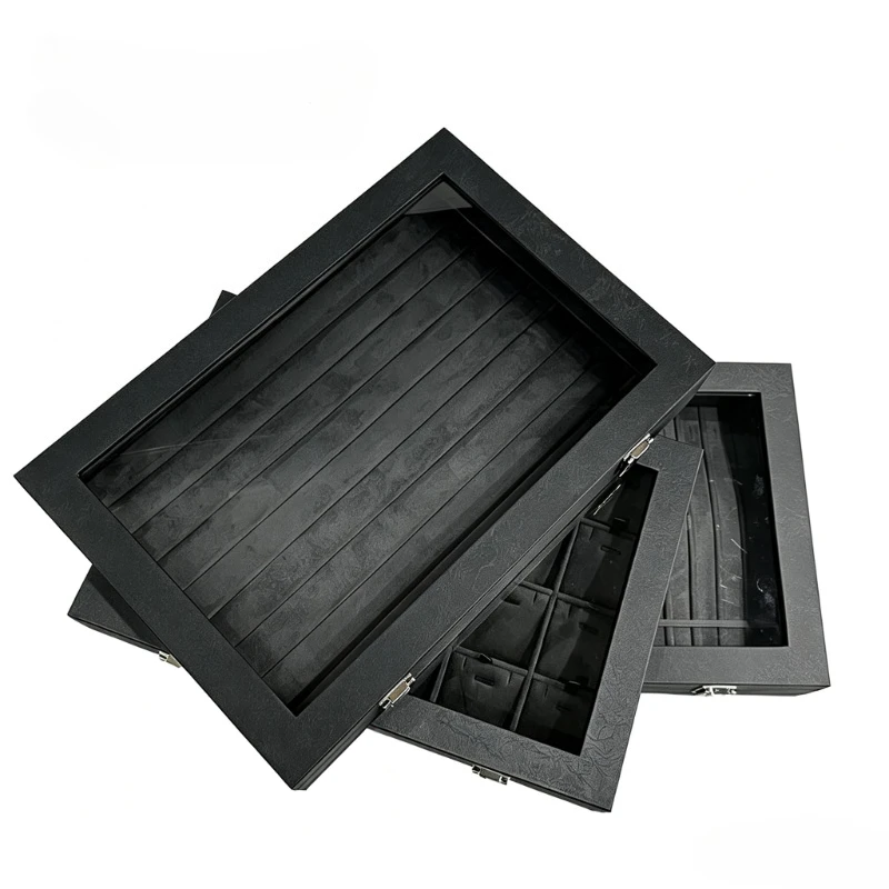 Leather Jewelry Storage Box Buckle Ring Display Case Black Necklace Pendant Display Case Portable Bracelet Organizer Boxes