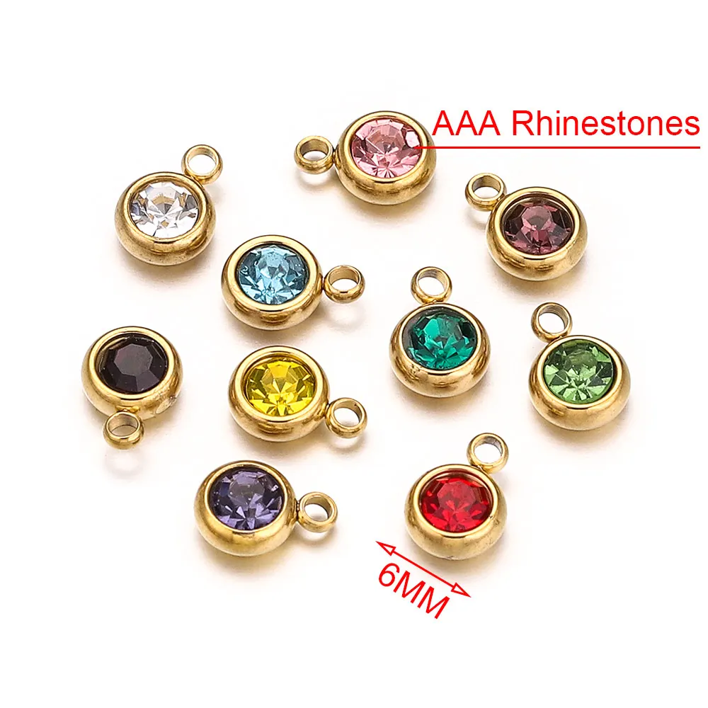 20pcs 스테인레스 스틸 골드 컬러 6mm 라운드 라인 석 미니 매력 목걸이 펜던트 팔찌 쥬얼리 만들기 DIY 액세서리