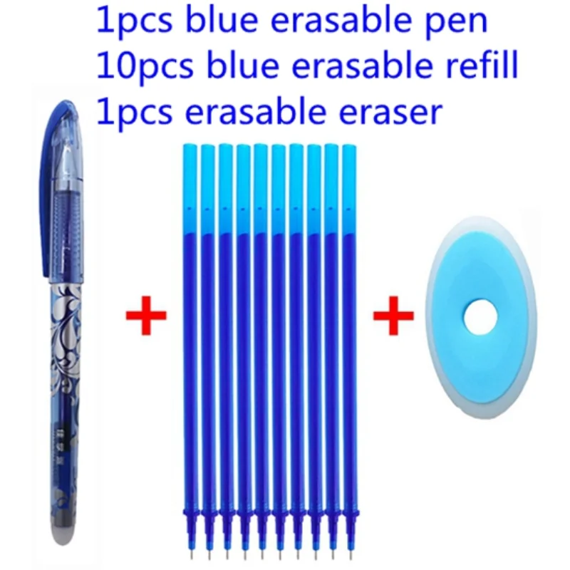 Erasable Pen Refill 10/12Pcs/Set Office Gel Pen 0.5mm Rod Magic Washable Handle Erasable Pen Blue/Black Ink School Stationery