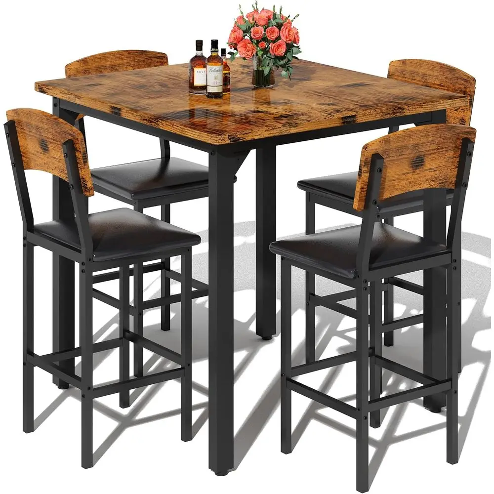 

Walnut 5-Piece Dining Set with Upholstered Chairs for Compact Spaces