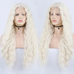 Synthetic Lace Front Wigs for Women Black Platinum Blonde Wig Deep Wave Lace Wigs Natural Hairline High Temperature Fiber