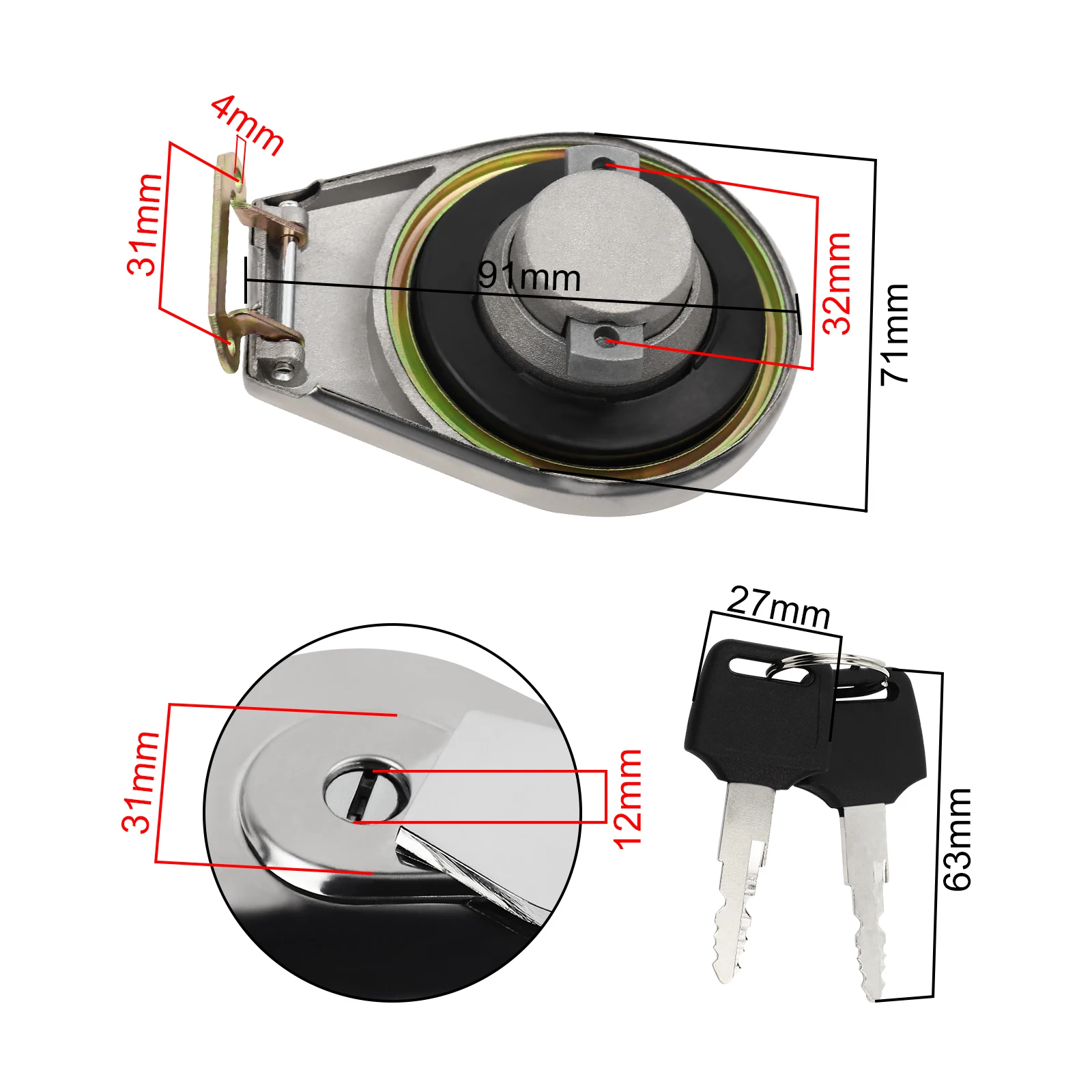 Chrome Fuel Gas Cap Tank Cap Cover Lock with key for Honda VF700 VF750 VT500 VT700 VT750 GL1500 VF1100 CB700 CB750 CB650 CB250