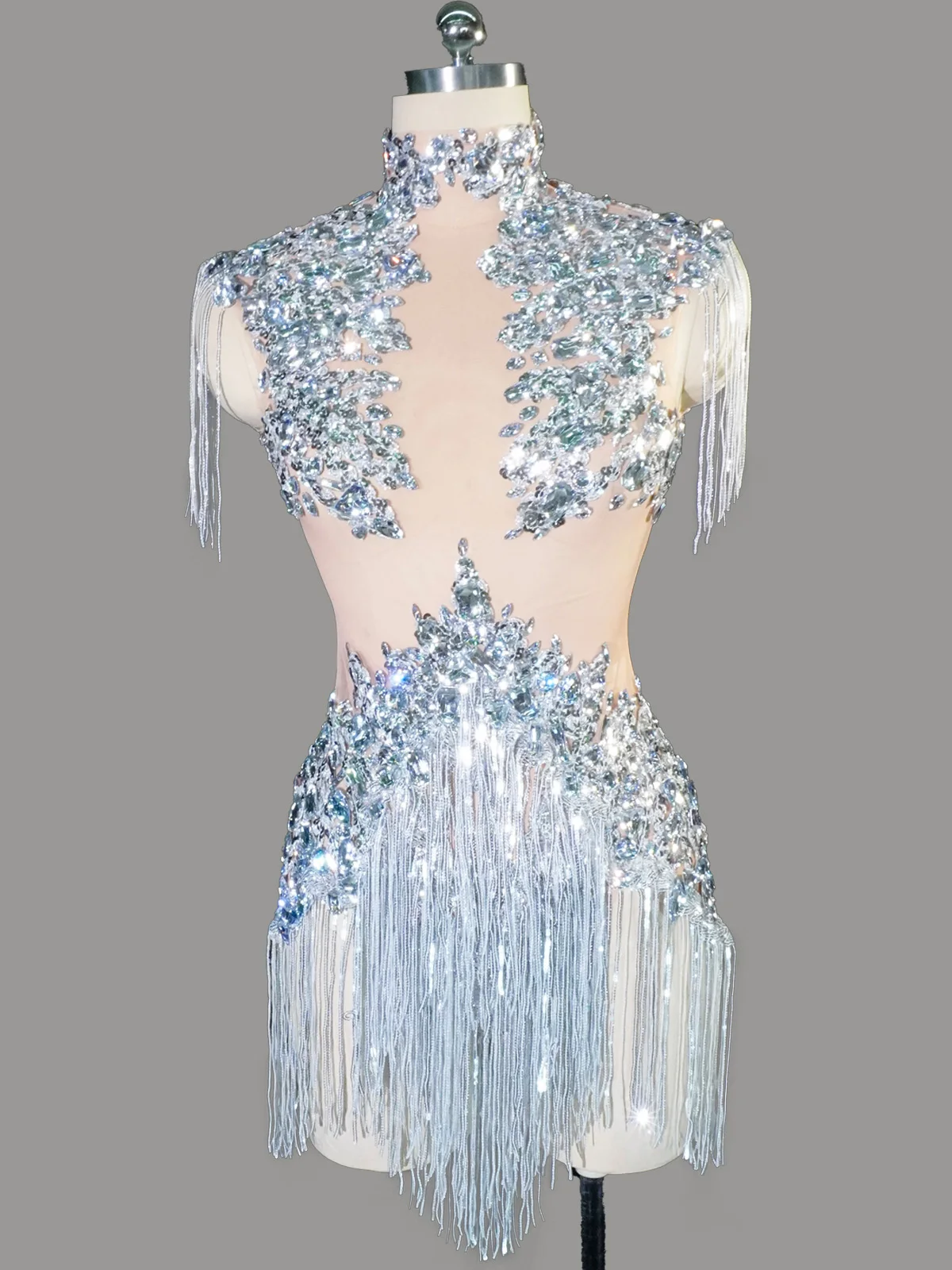 Боди Stardust с серебряной бахромой, блестящие блестки, стразы, костюм для ночного клуба, сальсы, кабаре, певица, одежда для дня рождения ​
