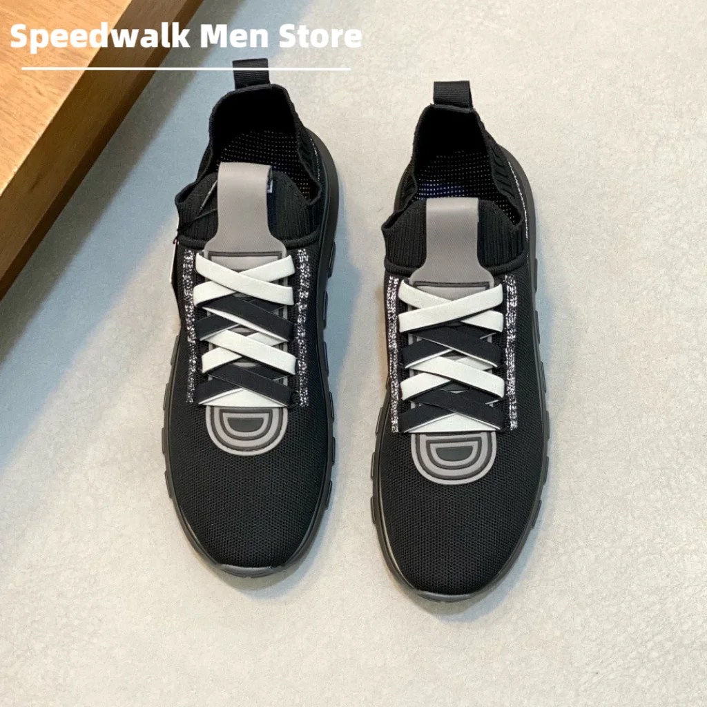 Fashion Men Elastic Knitted Running Shoes Summer Breathable Stitching Decor Cushion Sole Multi Color Daily Casual Sneakers