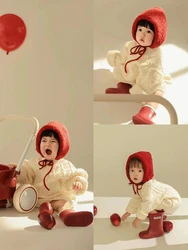 Childrens New Year Photography Apple Props Red Knitted Hat Studio Christmas Photography Knitted Versatile Baby Girl 신생아촬영