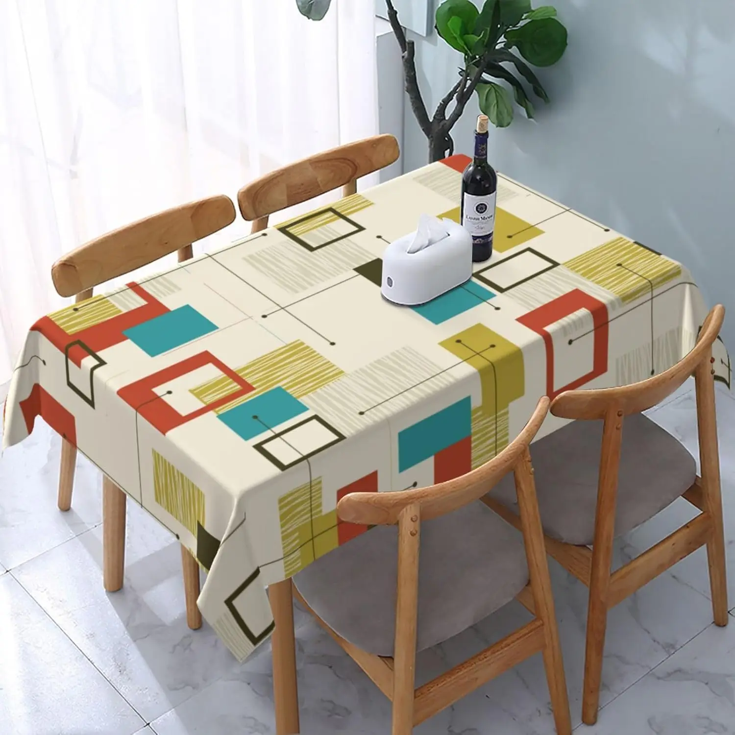 Abstrakte geometrische Mid Century Rechteck wasserdichte Tischdecke Tischdekoration wiederverwendbare Küche Esszimmer Tischdecke Partydekorationen