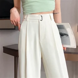 2024 Spring Summer Women's Pants Elegant High Waist Solid Color Office Lady Full Length Straight Casual Suit Pants for Women