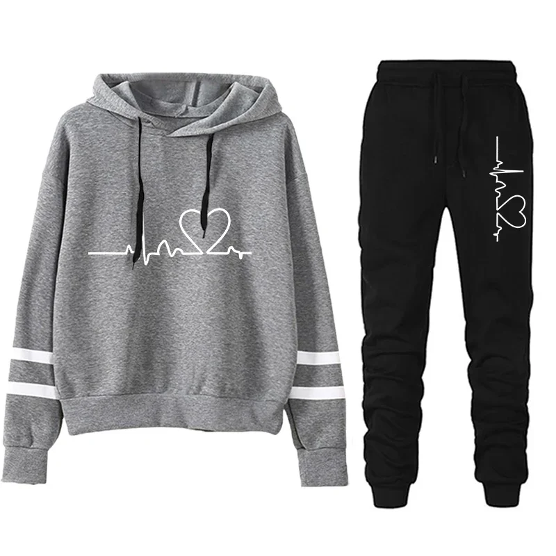 اليومية في الهواء الطلق الخريف الشتاء جودة المرأة رياضية هوديس عارضة قطعة واحدة شريط البلوز و Sweatpants الراحة الركض #4