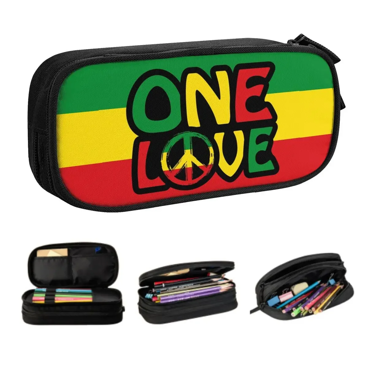 Custom ONE LOVE Reggae Peace Symbol Pencil Cases for Boy Girl Large Capacity Pen Bag Box Stationery