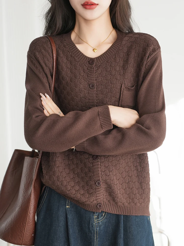 

Spring 2025 Women's Loose Fit Pure Cotton Knitted Cardigan Outerwear Sweater Top Slimming Open Front Sle Long Sve round ...