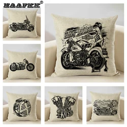 Black and White Design Cushion Cover 45x45cm Linen Motorcycle Pattern Pillowcase Living Room Sofa Decorative Pillow Case