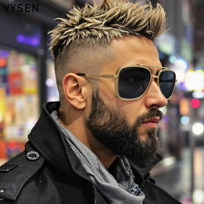 

Fashion Square Punk Sunglasses Men 2025 Luxury Brand Vintage Metal Pilot Double Beam Sunglass For Women Trendy Driving Eyewear