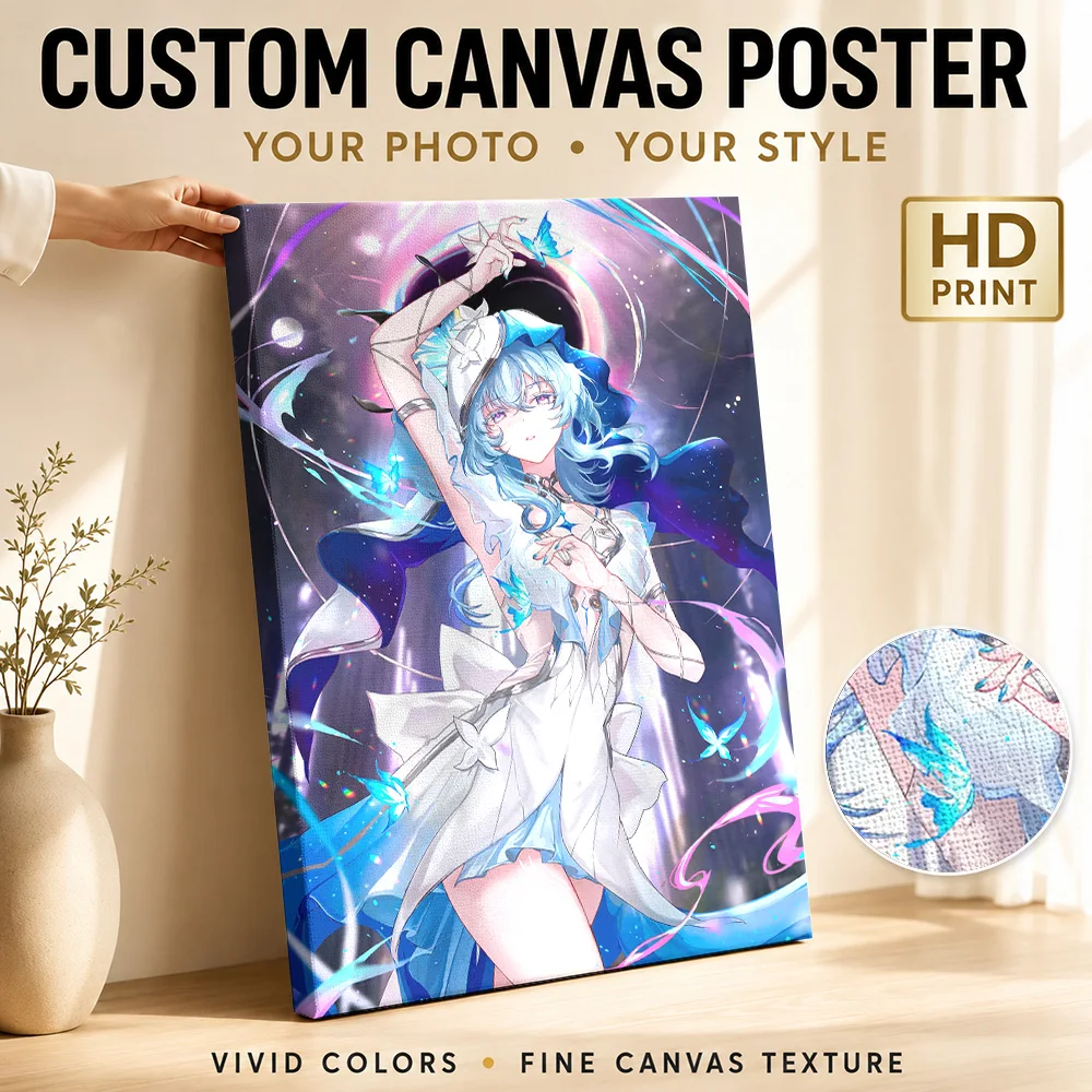 Anime Girl With Butterflies And Galaxy Canvas Print Poster Personalized Photo Gaming Anime Canvas Wall Art for Game Room Decor
