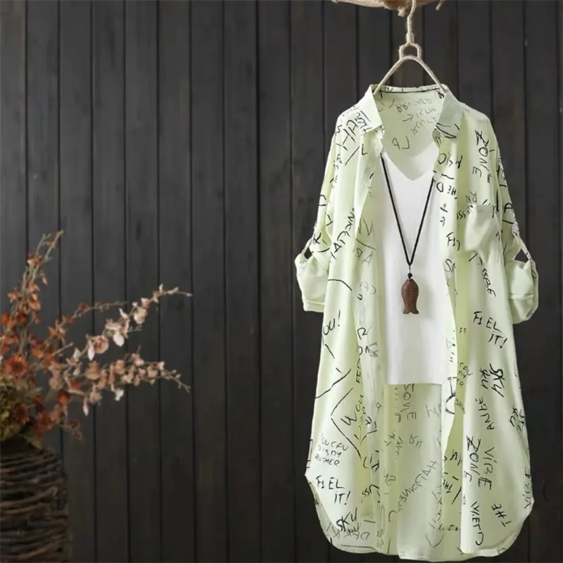 Summer Thin Long Shirt Joker 2024 Medium Long Long-Sleeved Shirt Cardigan New Outerwear Temperament Ladies Shirt Dress