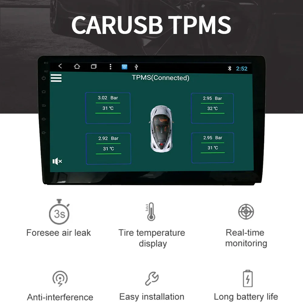 Car Raido Android Multimedia gps DVD Player for USB TPMS Car Tire Pressure Monitoring System Internal External 4 Sensor
