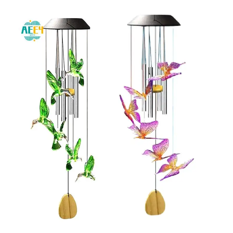 

AEE4-Colorful Solar Power Wind Chime Light Butterfly Bird Waterproof Outdoor Windchime Solar Light For Garden Outdoor