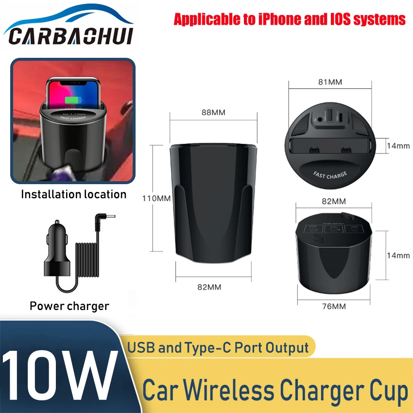 

Fast Wireless Car Charger Cup for Samsung S21 S2Fe Note10 Plus 10W Qi Wireless Charging Car Cup for iPhone 13 12 Pro 11