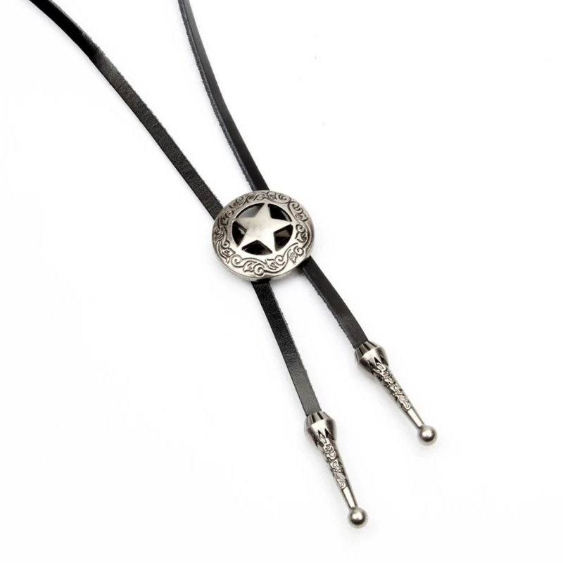 S1Y1 Adjustable Bolo Tie Popular Western Cowboy Teens Men Women Dance Necktie Gothic Shirts Hollow out Star Pendant Necktie