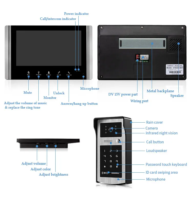 Tuya Draadloze Wifi Video Deurbel Intercom Systeem 4 Draad 7 Inch Monitor Video Deur Telefoon Met Rfid Wachtwoord Unlock Hd Camera