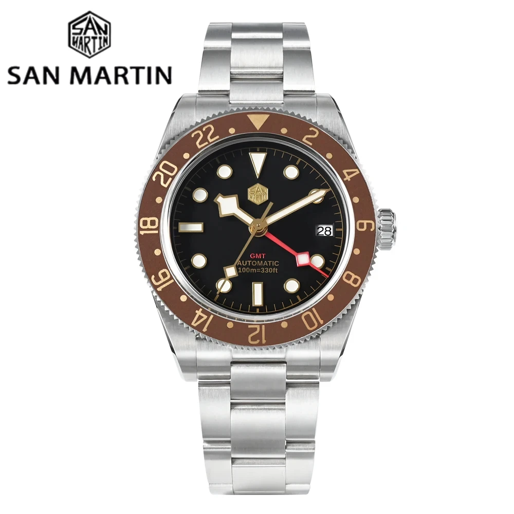 San Martin 2025 Root Beer Classic Vintage Luxury Men's Watch 39mm NH34 GMT Automatic Mechanical Sapphire Waterproof 100m SN0109