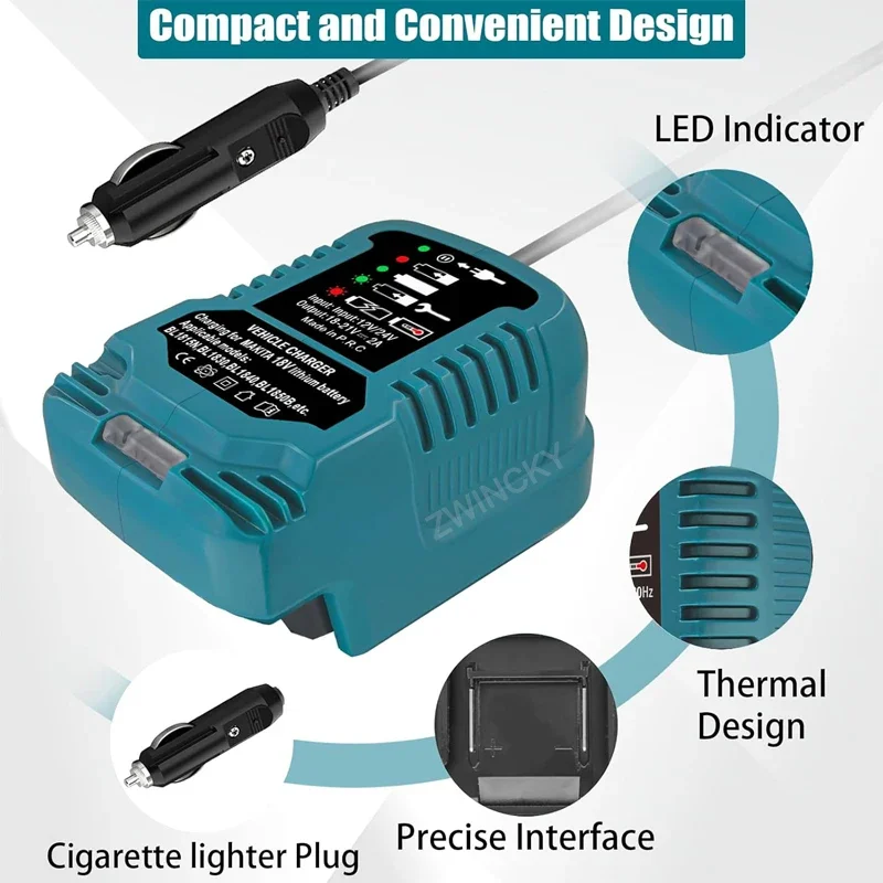 DC 12V/24V Li-ion Battery Mini Compact Car Charger Cigarette Lighter Plug With LED For Makita/Dewal/Milwaukee/Bosch/Einhel 18V