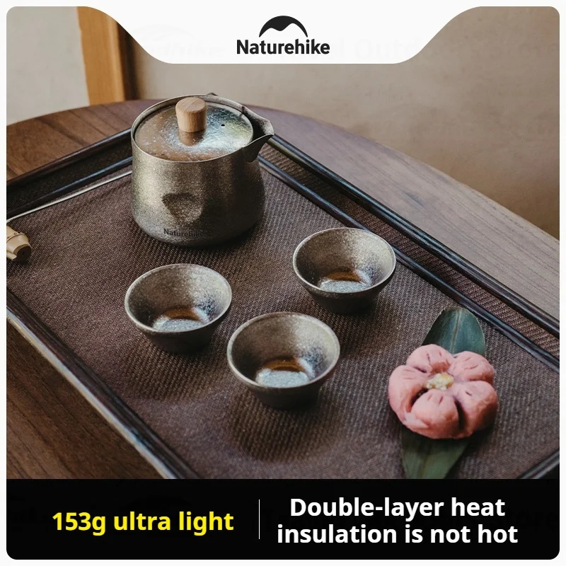 

Naturehike Titanium Tea Set Camping Ultralight Drinking Teacup Outdoor Tableware 150ml Picnic Double Layer Titanium Teapot Suit