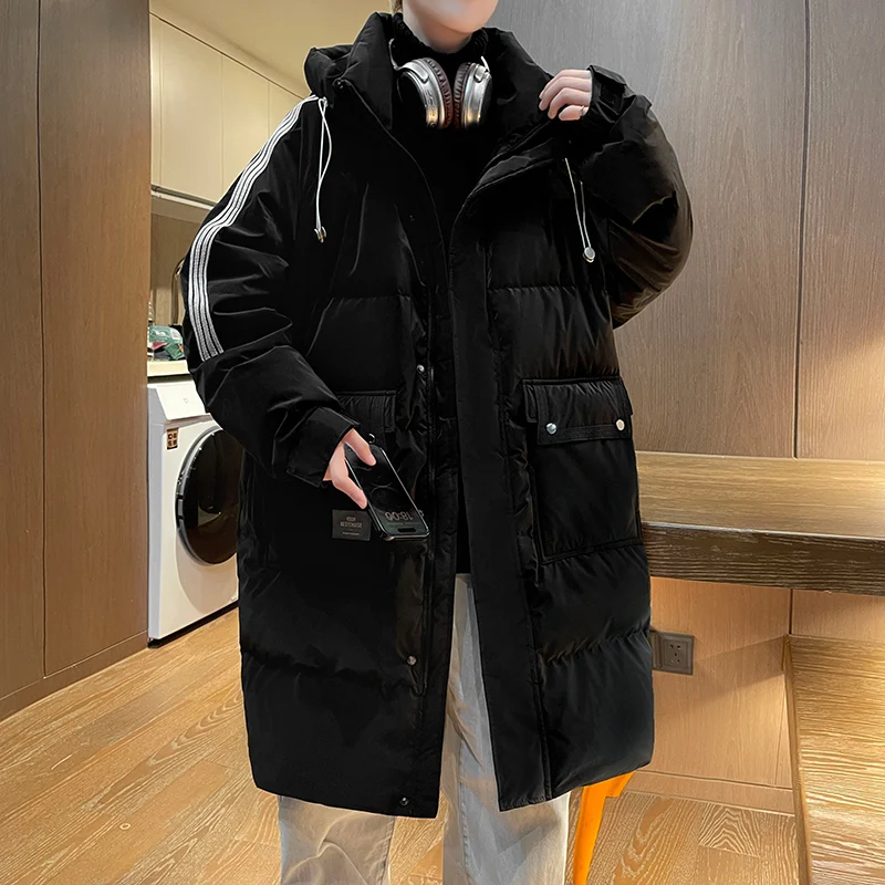 

Men's Winter Thickened Warm Hooded down Jacket Casual Style White Duck Feather Filled Zipper Closure Polyester Fabric Coat