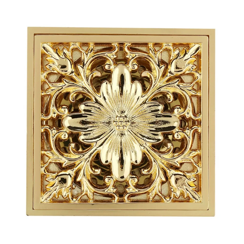 Brass Floor Drain Square With Strainer Bathroom Floor Drain 10 x 10cm/3.94 x 3.94in Gold Color Antique Brass Drain Shower