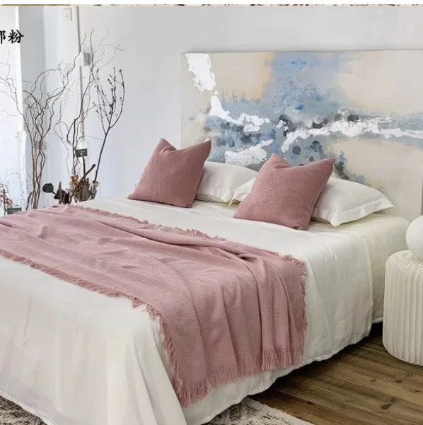 Linen RetroThread Tassel Bed Flag Coarse Linen Solid Color Beds End Towel Pillowcase Luxury Minimalist Hotel Bedding Decorations
