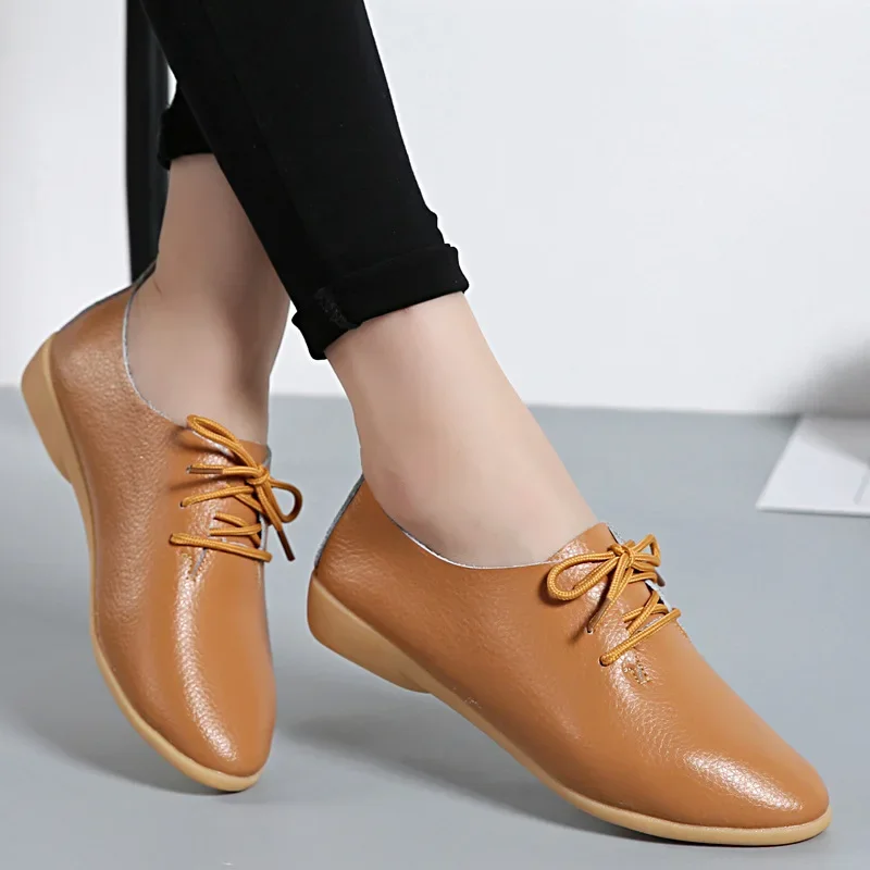 High Quality Genuine Leather Shoes for Women Summer Slip on Flat Women Shoes Soft Moccasins Casual Loafers Fashion Ballet Shoes