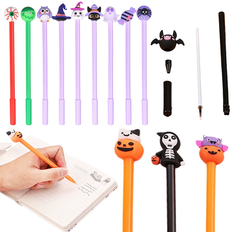 

5/10PCS Random Mixed Pattern Halloween Elements Gel Pen Creative Pumpkin Ghost Zombie Decorative Neutral Pens Fun Stationery ZYF