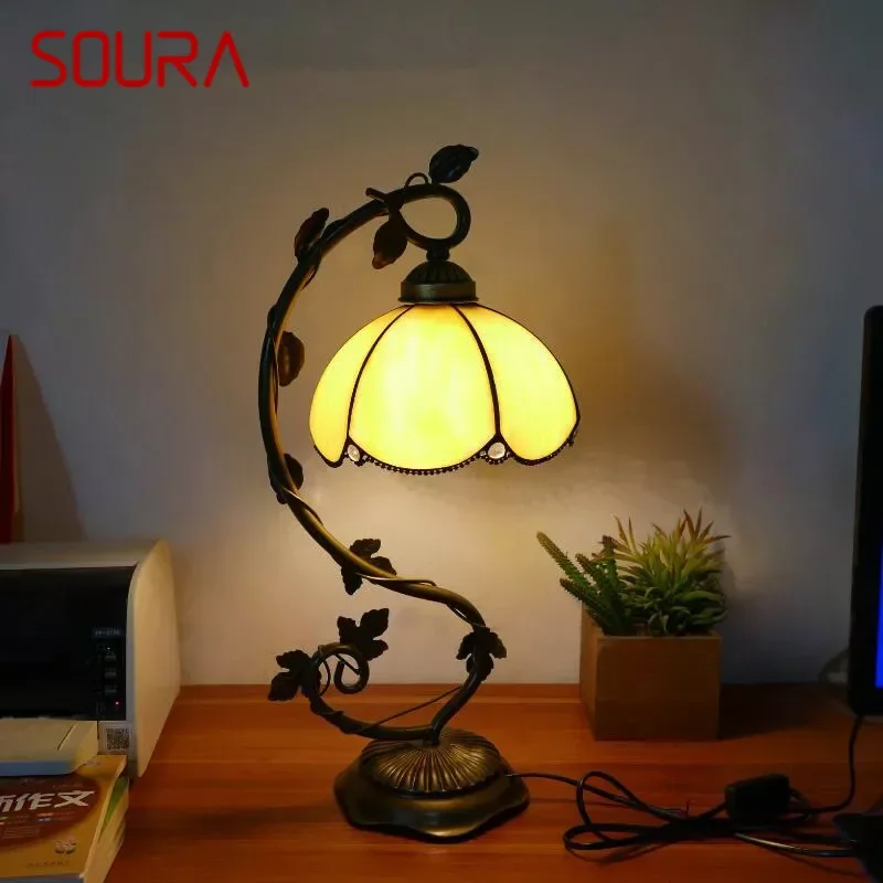 

SOURA Tiffany Table Lamp American Retro Living Room Bedroom Lamp Luxurious Villa Hotel Stained Glass Desk Lamp